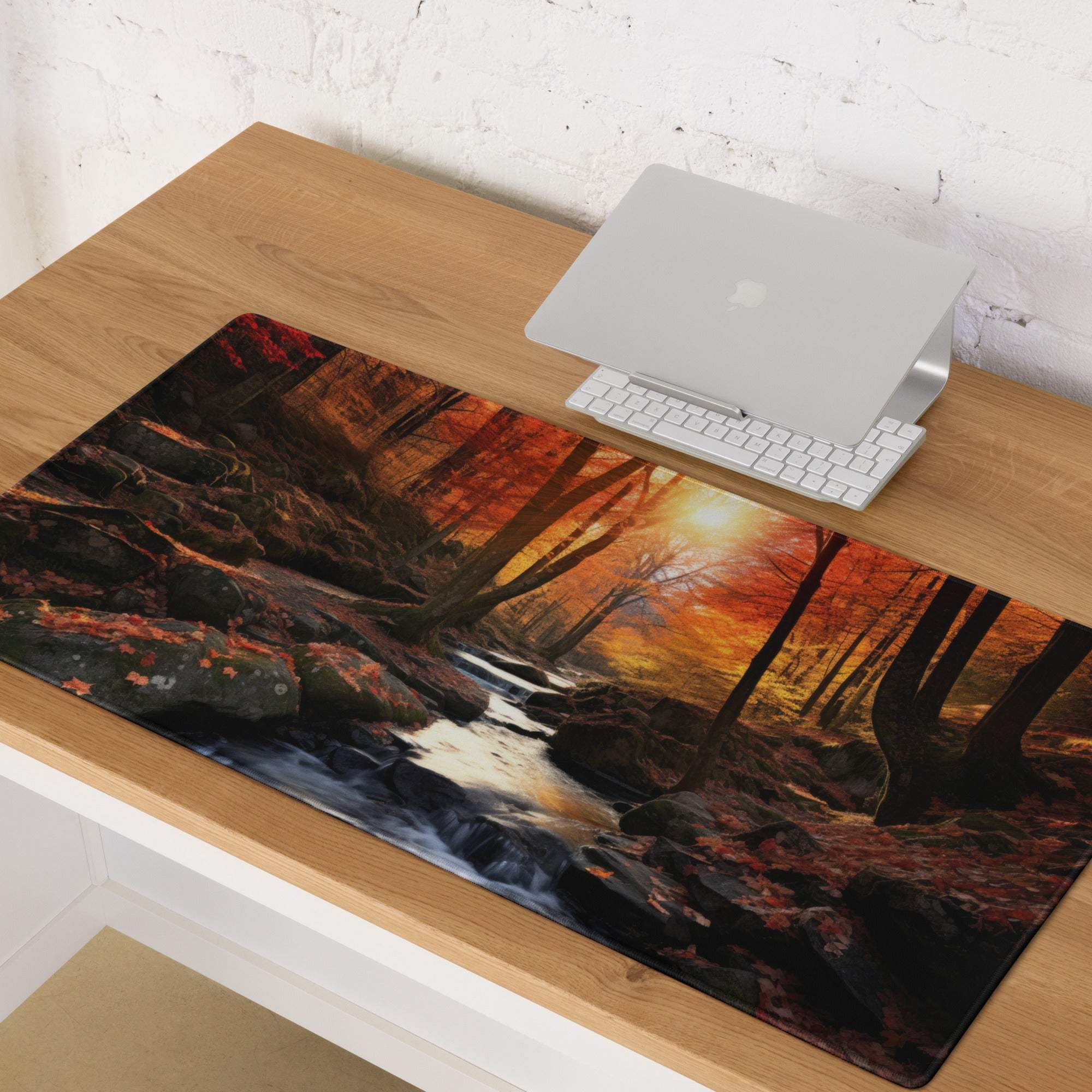 Autumn Forest Landscape large gaming mouse pad with vivid sunset scene