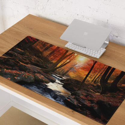 Autumn Forest Landscape large gaming mouse pad with vivid sunset scene