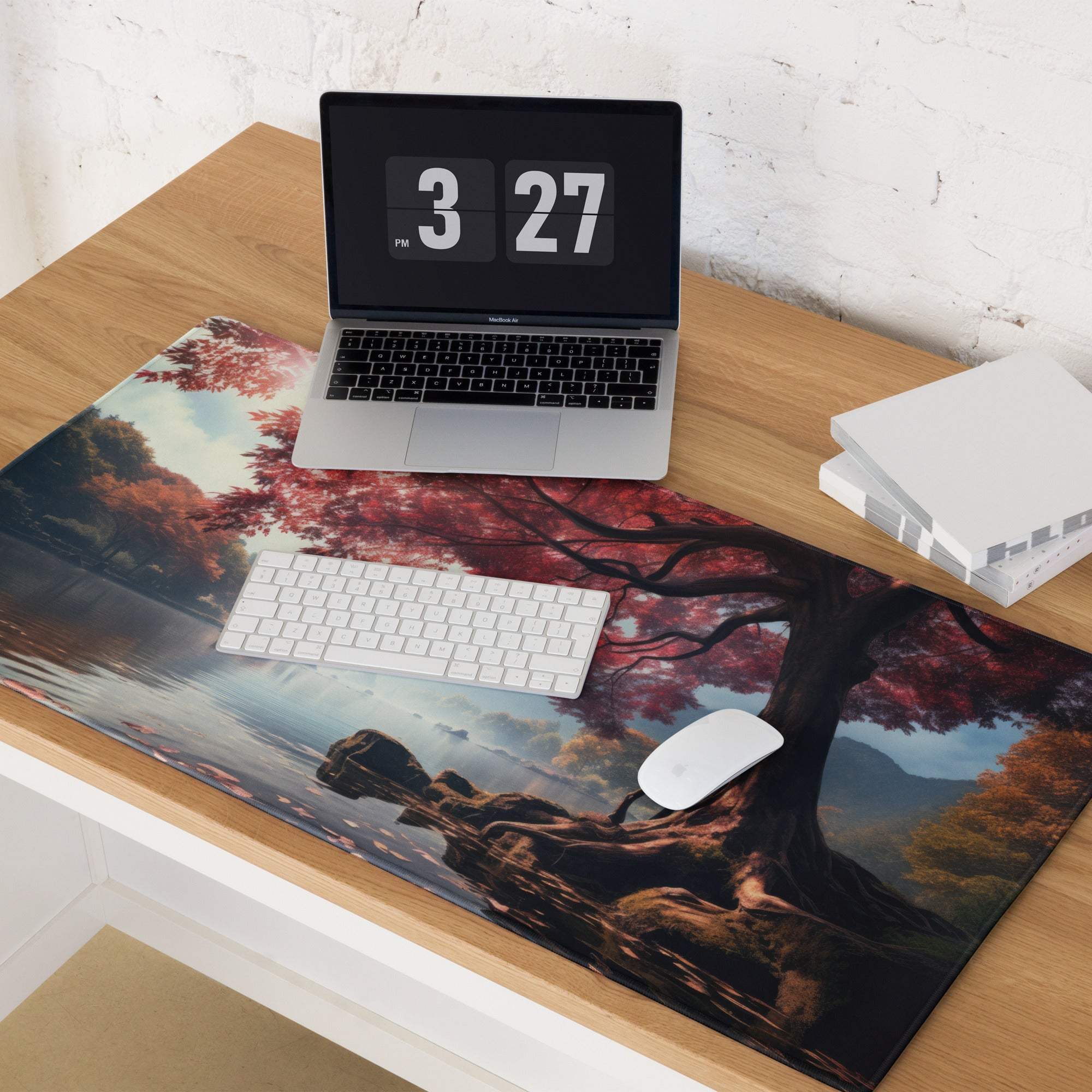 Autumn Forest large gaming mouse pad with tree reflection print