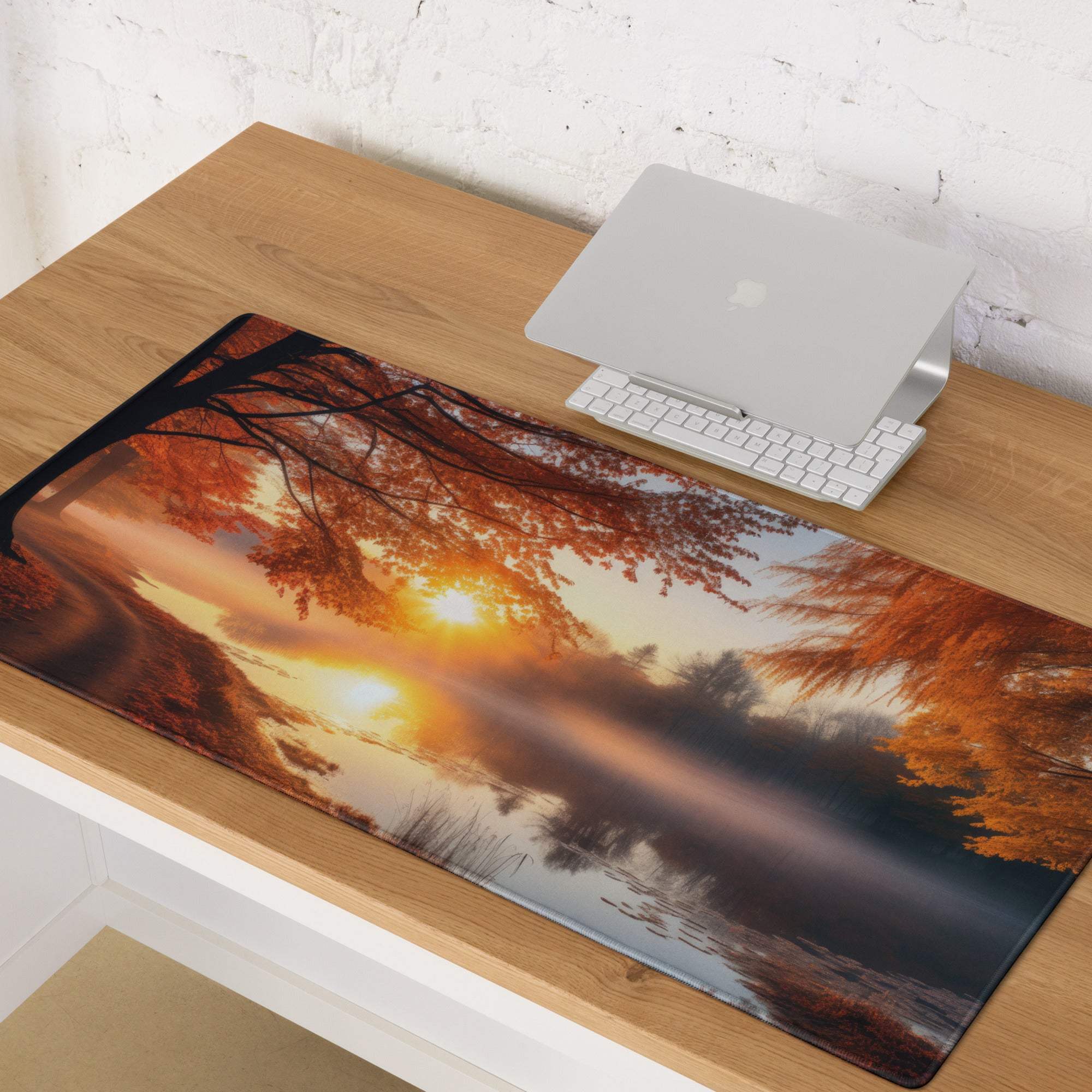Large nature-inspired autumn sunset gaming mouse pad with non-slip base