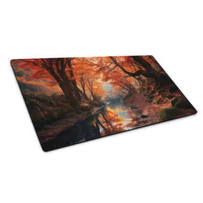 Vibrant autumn forest river scene rectangular cutting board with fiery orange leaves