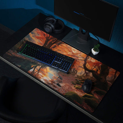 Vibrant autumn forest river gaming mouse pad with non-slip base