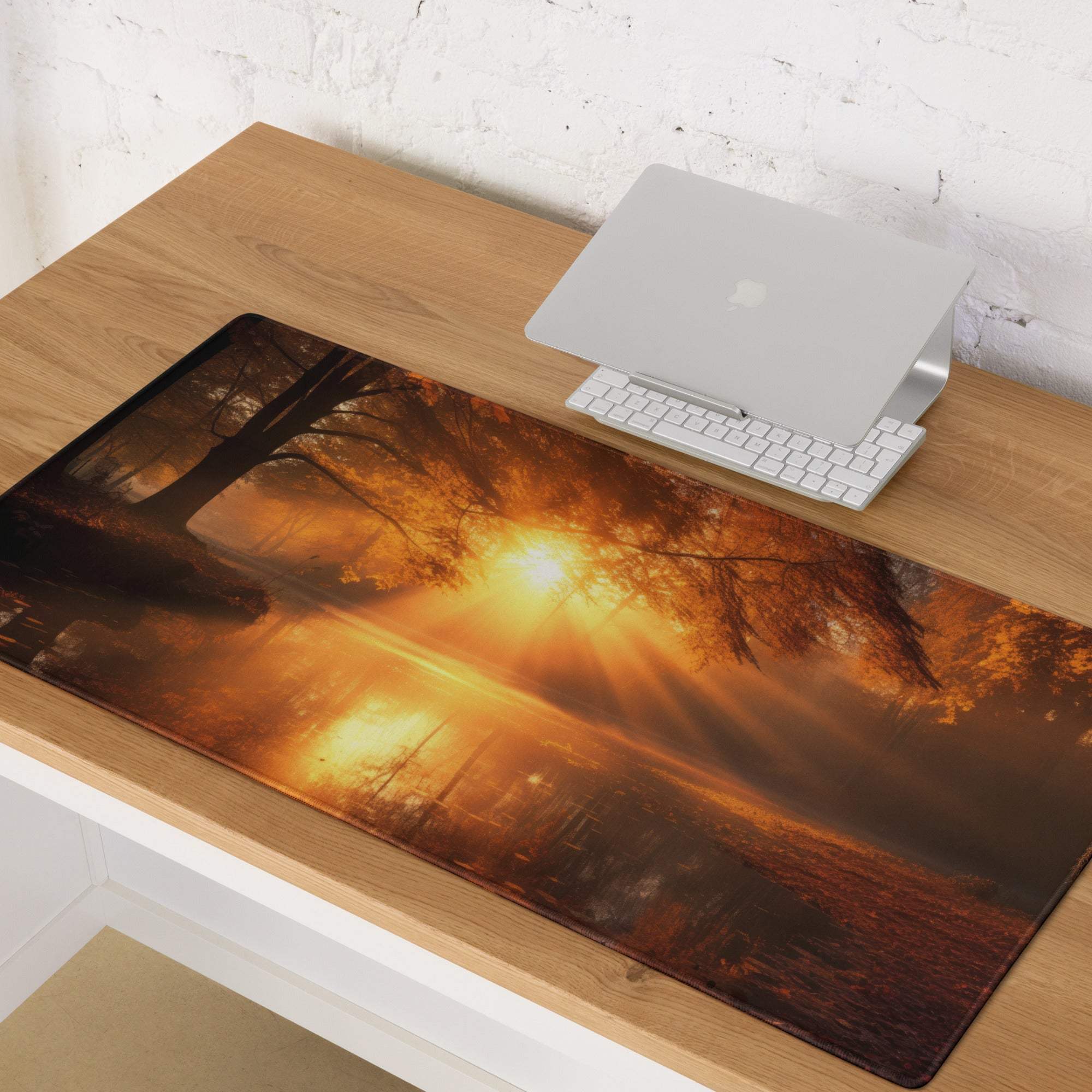 Premium warm autumn sunrise large gaming mouse pad with vivid sunset scene