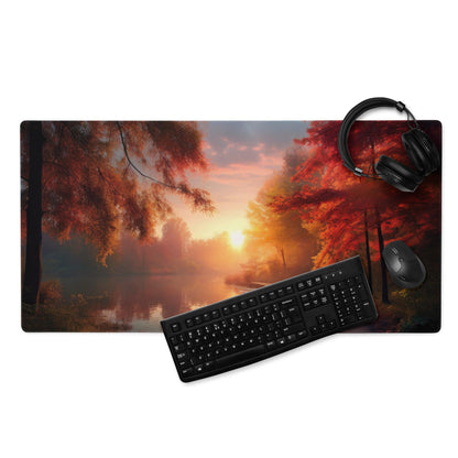 Large Autumn Sunset Forest gaming mouse pad with non-slip backing