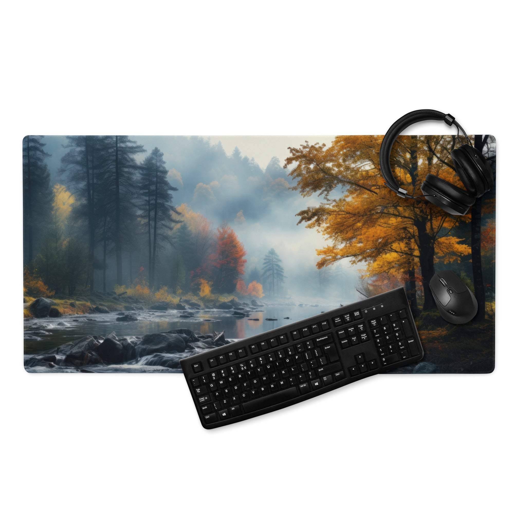 Large Autumn Forest River Gaming Mouse Pad with Non-Slip Base