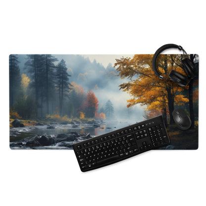 Large Autumn Forest River Gaming Mouse Pad with Non-Slip Base