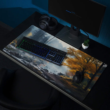 Large Autumn Forest River Gaming Mouse Pad with Non-Slip Base