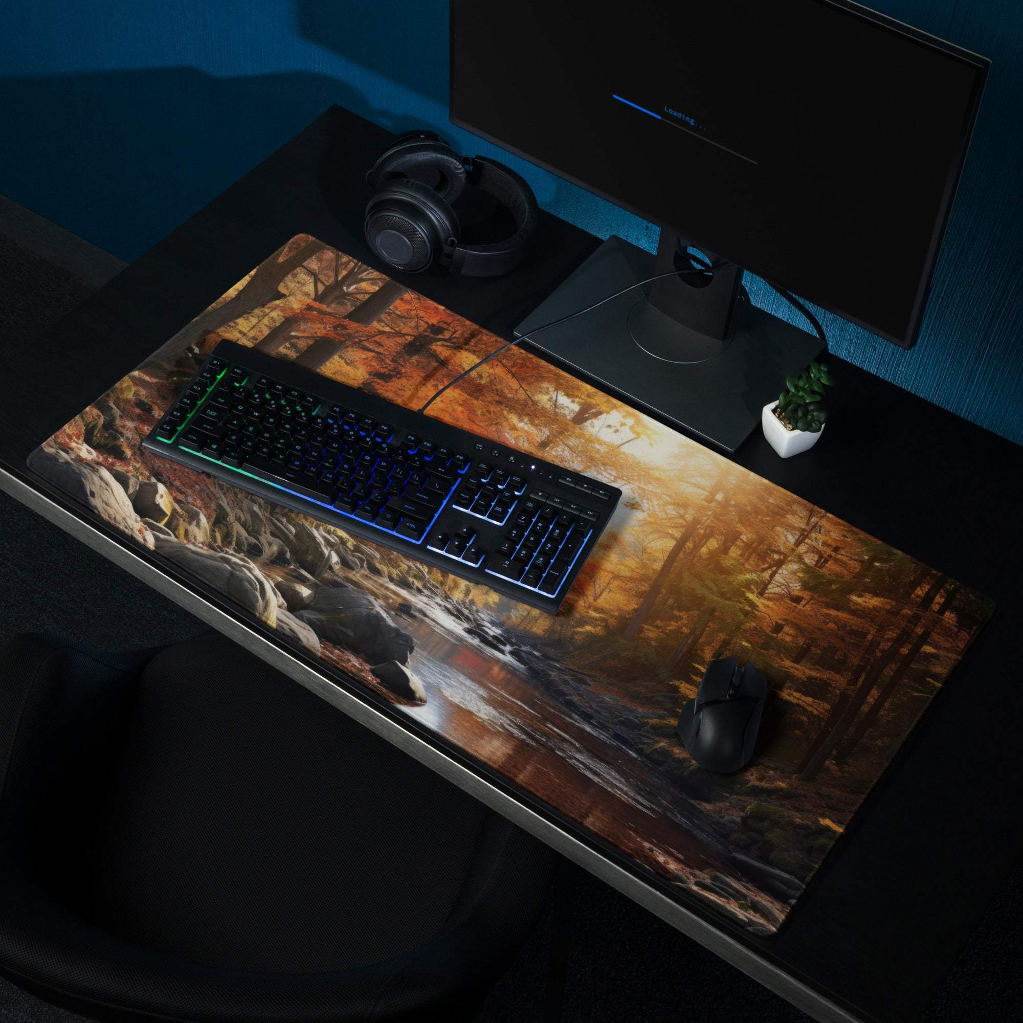 Large Autumn Forest gaming mouse pad with non-slip base