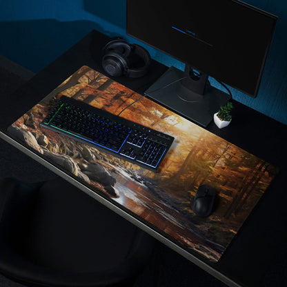 Large Autumn Forest gaming mouse pad with non-slip base