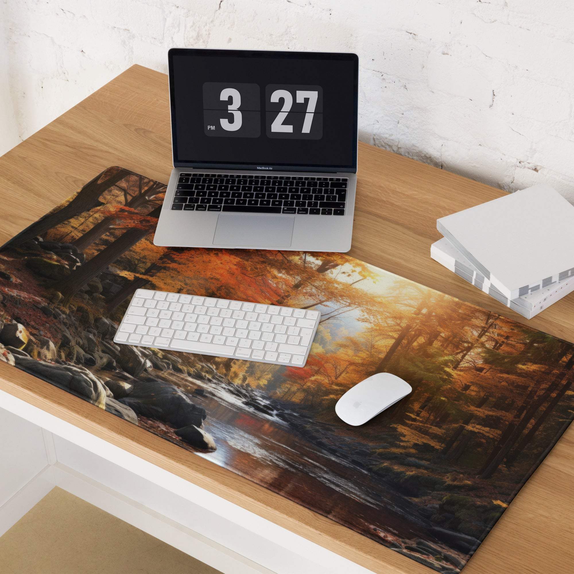 Large Autumn Forest Scene gaming mouse pad with non-slip base