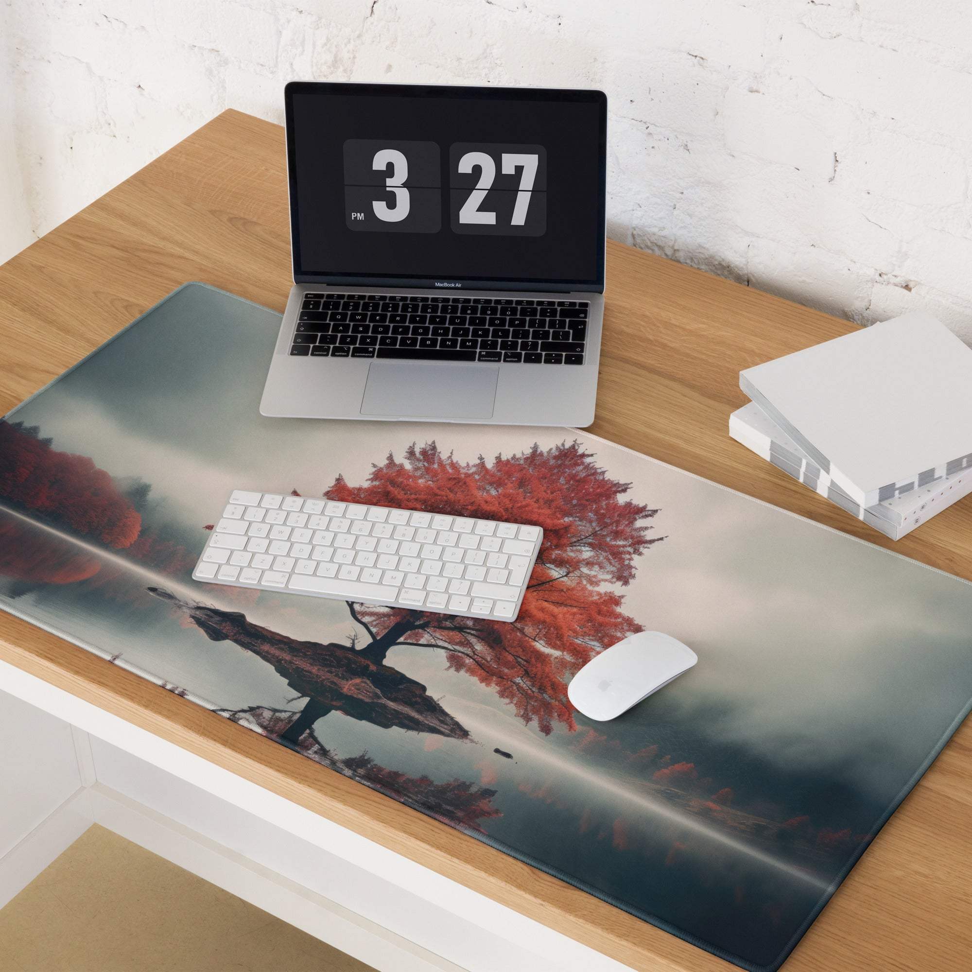 Autumn red tree island landscape large gaming mouse pad with non-slip base