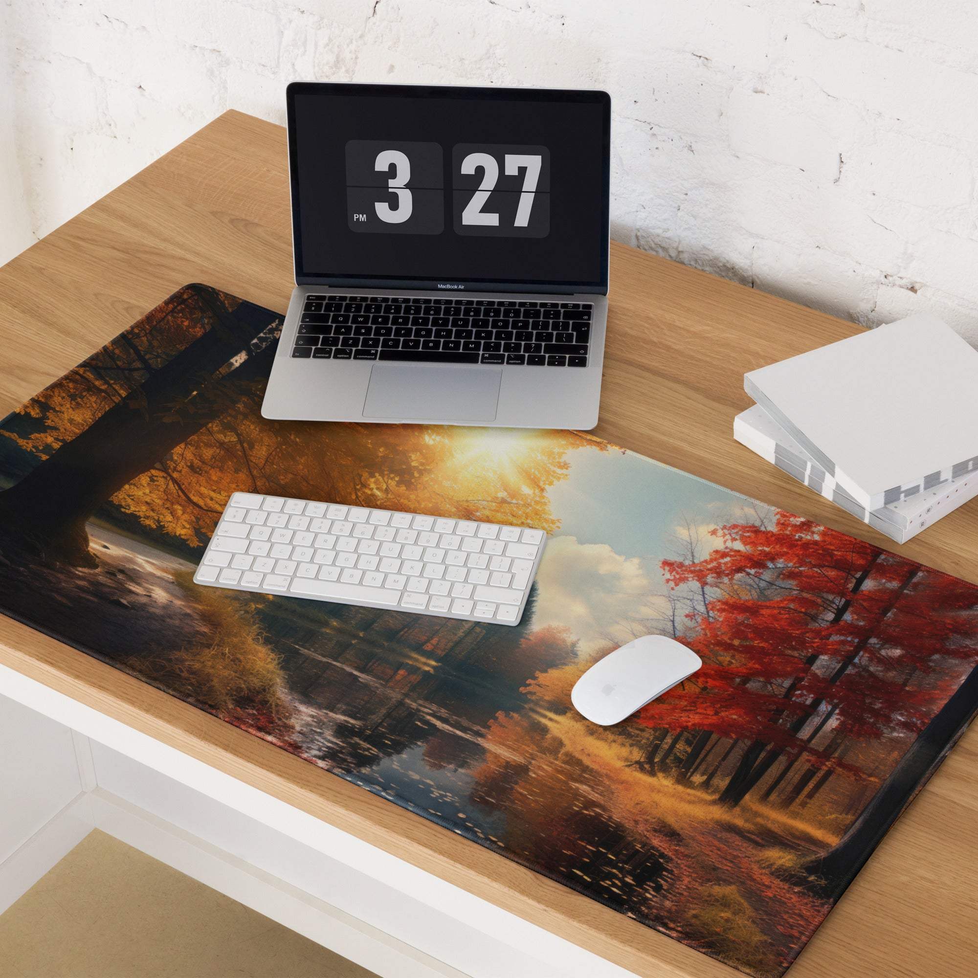 Large Autumn Forest Gaming Mouse Pad with Non-Slip Backing