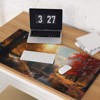 Large Autumn Forest Gaming Mouse Pad with Non-Slip Backing