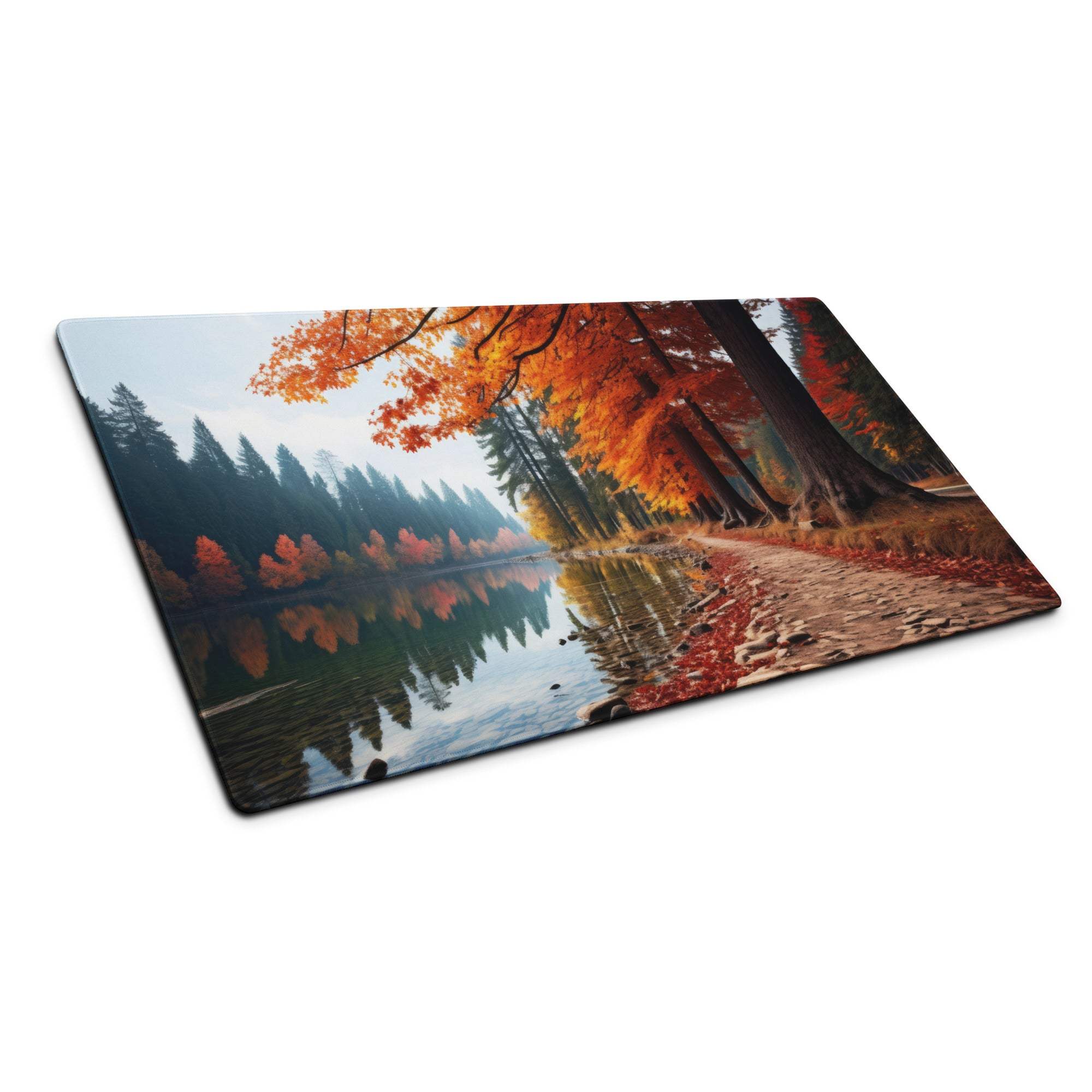 Autumn forest landscape large non-slip desk mat with orange foliage reflection