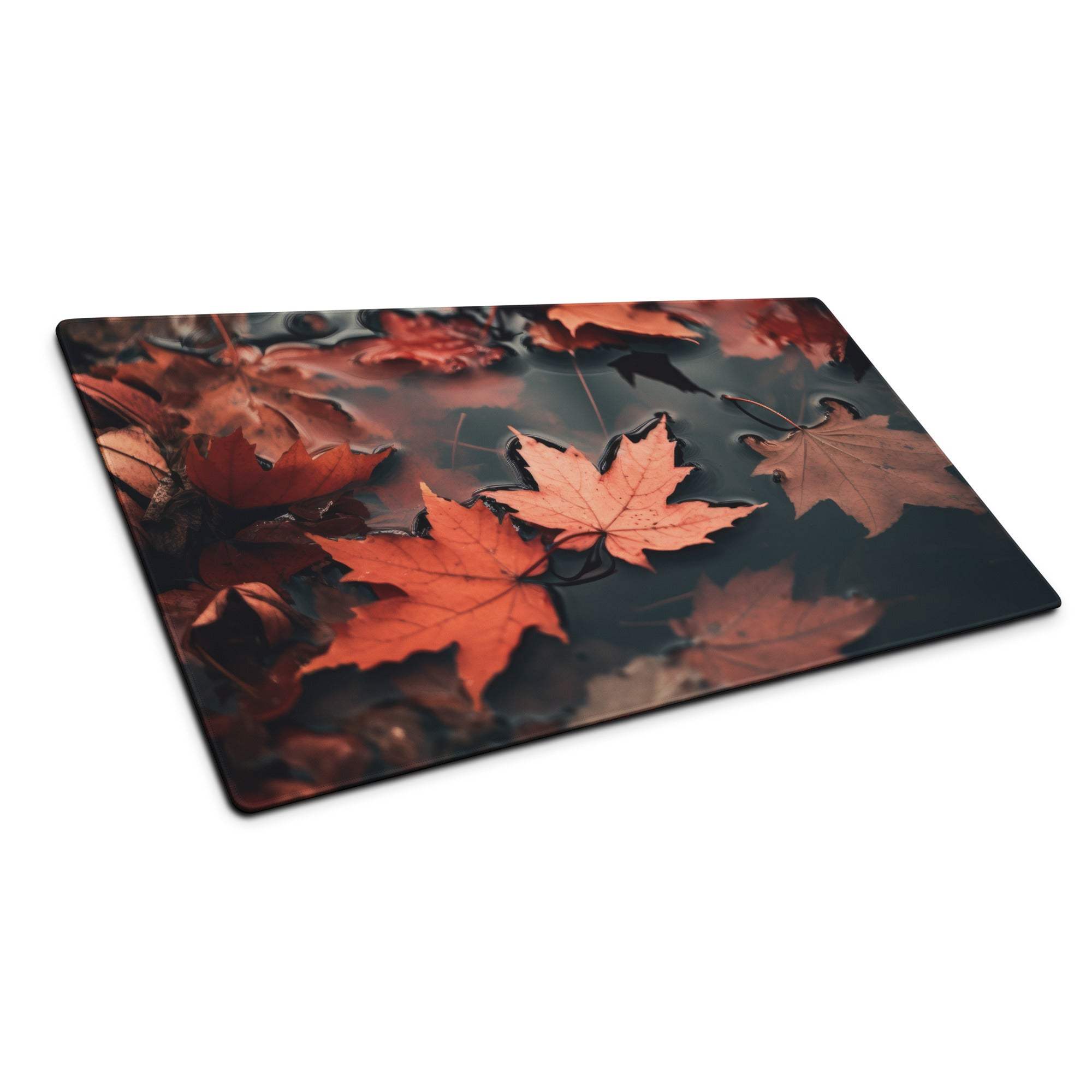 Autumn leaves rectangular glass cutting board on dark water mouse pad