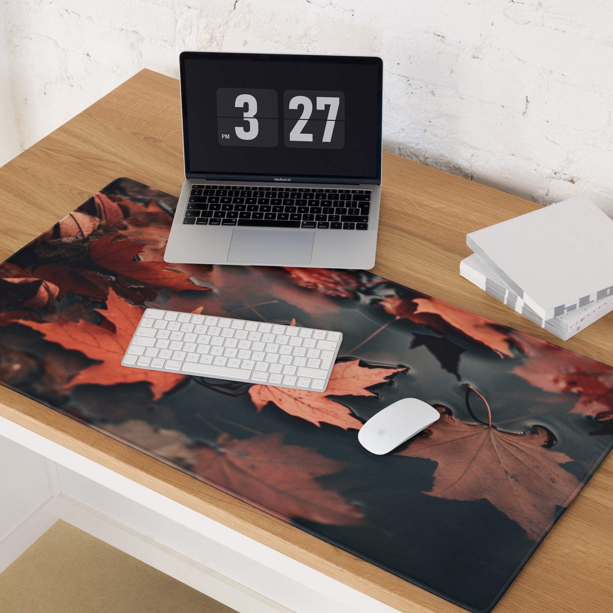 Autumn Leaves large gaming mouse pad with vibrant maple leaves design