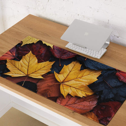 Vibrant autumn leaves gaming mouse pad with golden red maroon maple design