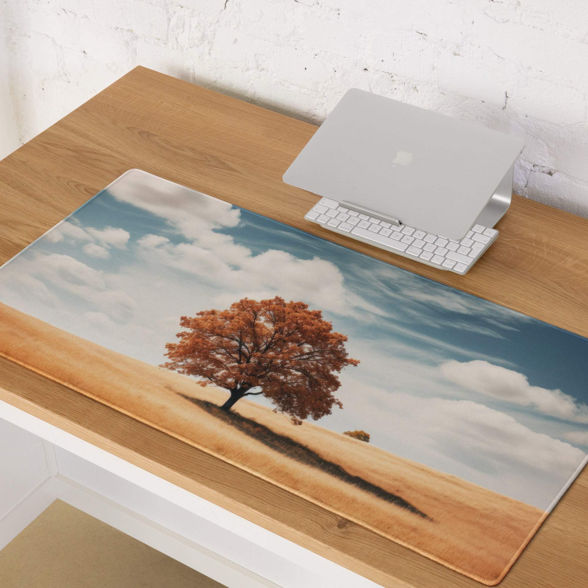 Calm autumn tree in golden field gaming mouse pad with non-slip base