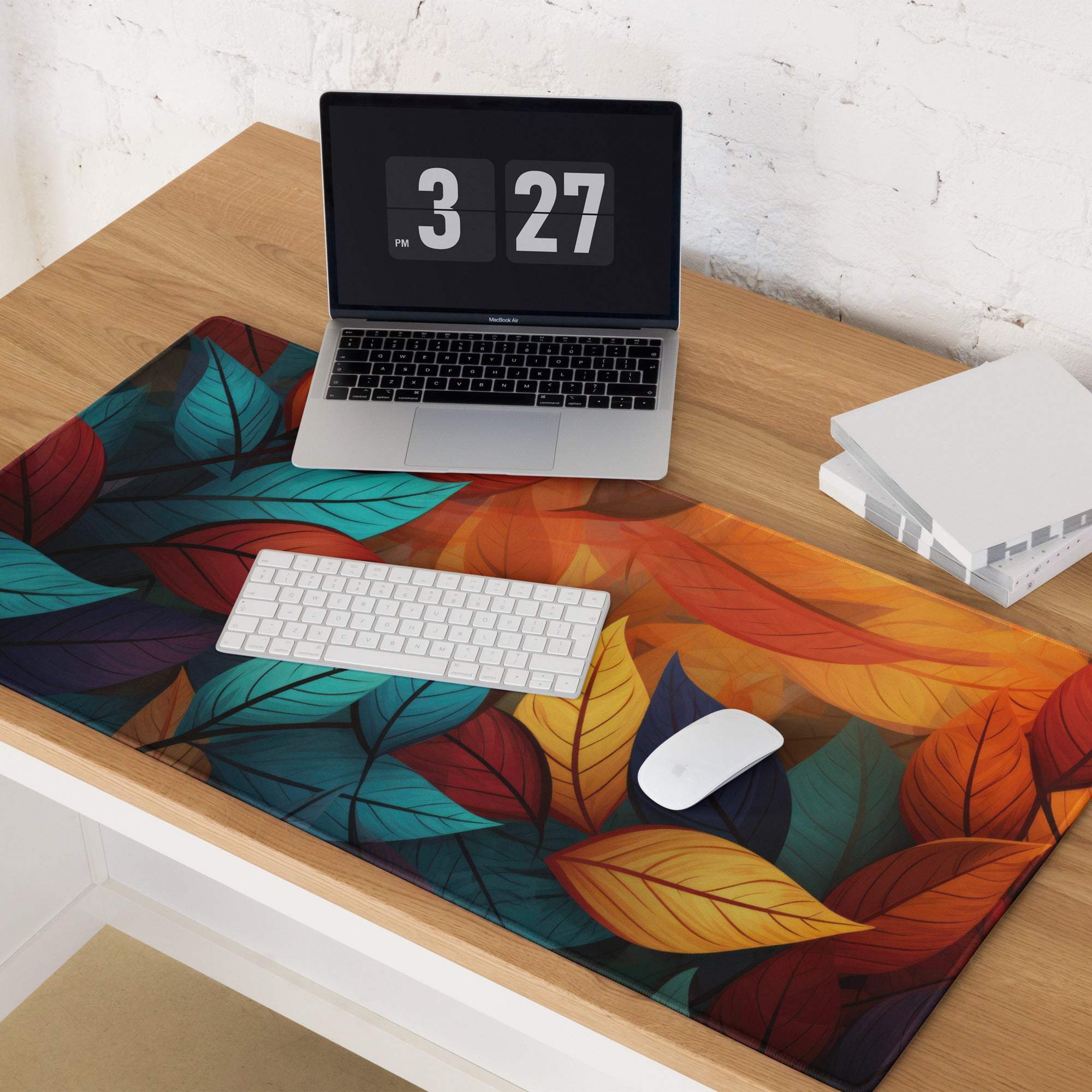Vibrant autumn leaves gaming mouse pad large size glossy leaf pattern non-slip base