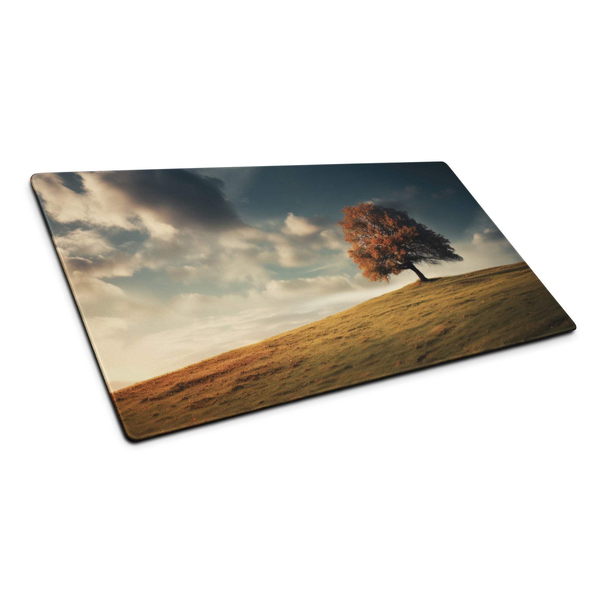 Autumn Landscape Serenity gaming mouse pad with solitary tree on golden hill
