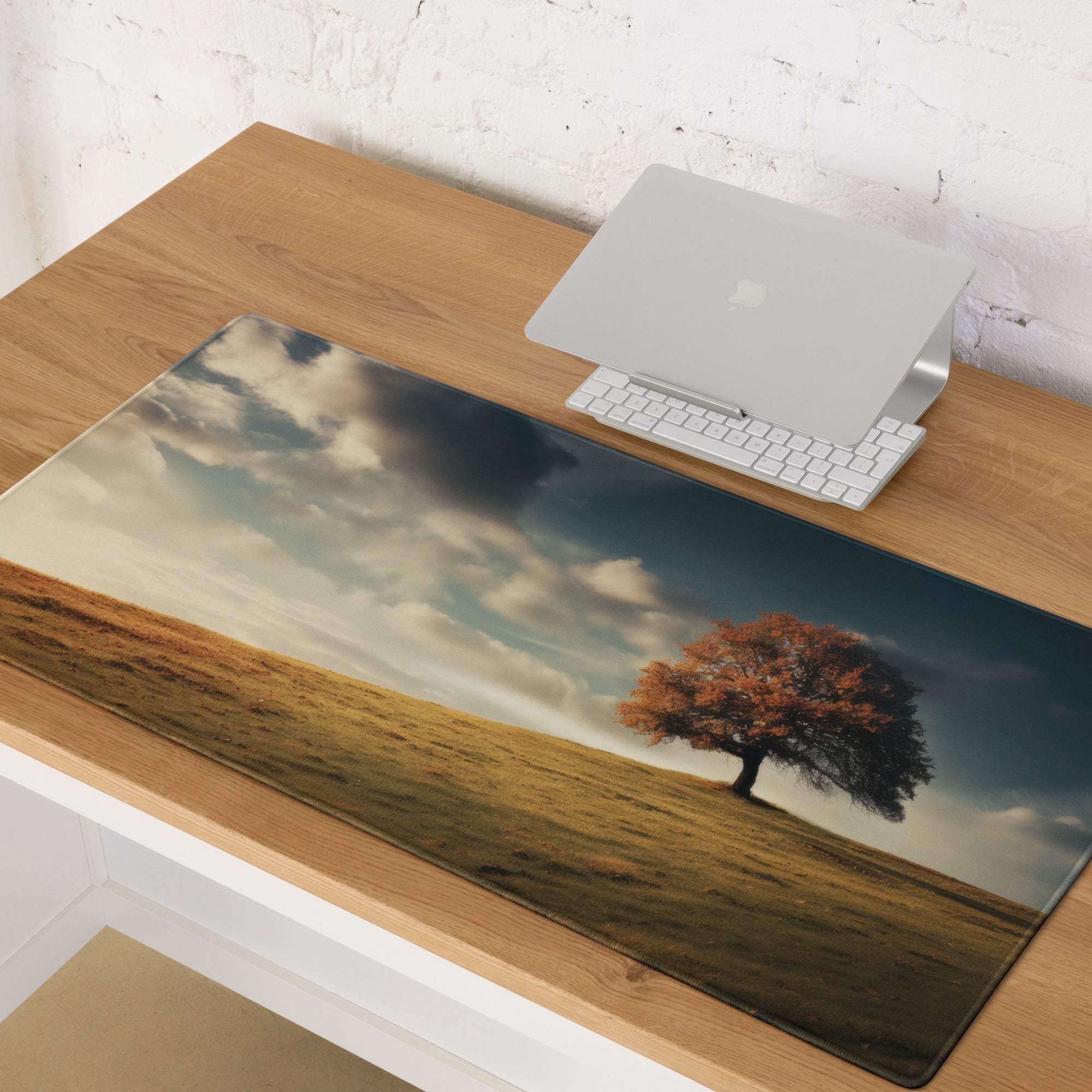 Autumn Landscape Serenity gaming mouse pad with orange tree on golden field