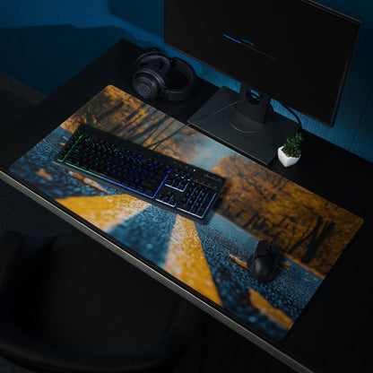 Autumn Road large gaming mouse pad with vivid orange blue road scene
