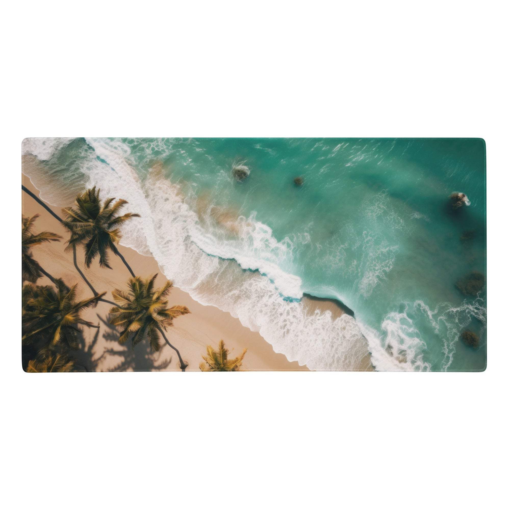 Oceanic beach aerial mouse pad with turquoise waves palm trees sandy shores non slip oversized gaming mat