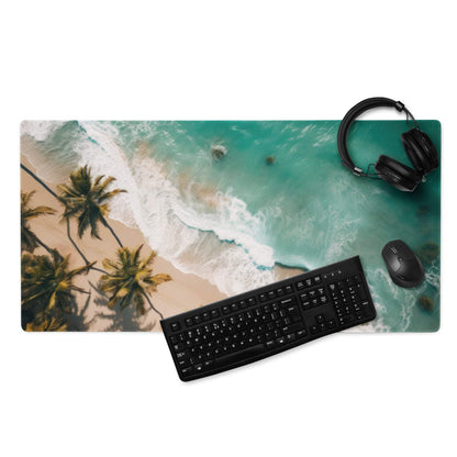 Tranquil oceanic beach aerial view gaming mouse pad with turquoise ocean and palm trees