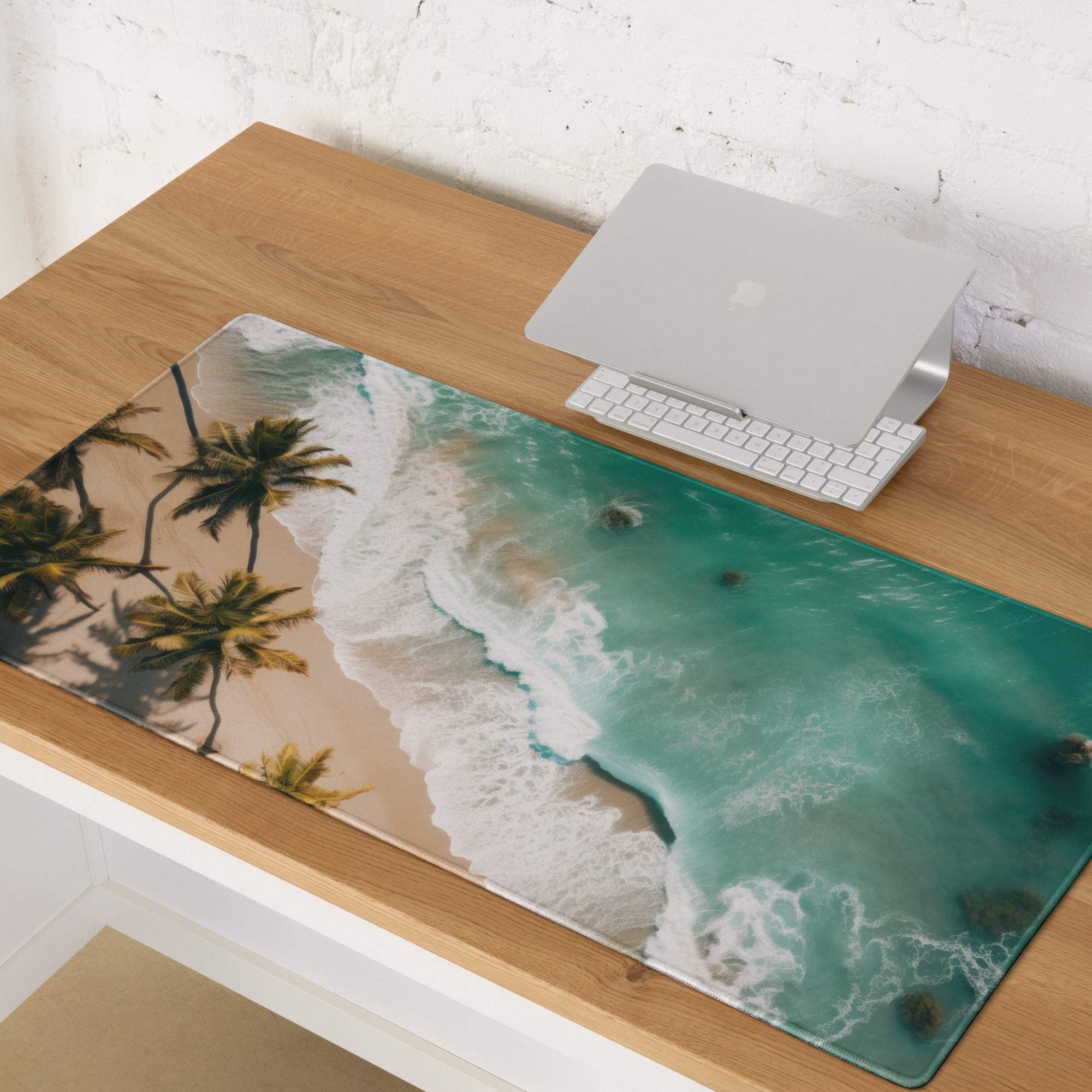 Tranquil oceanic beach aerial view gaming mouse pad with non-slip base