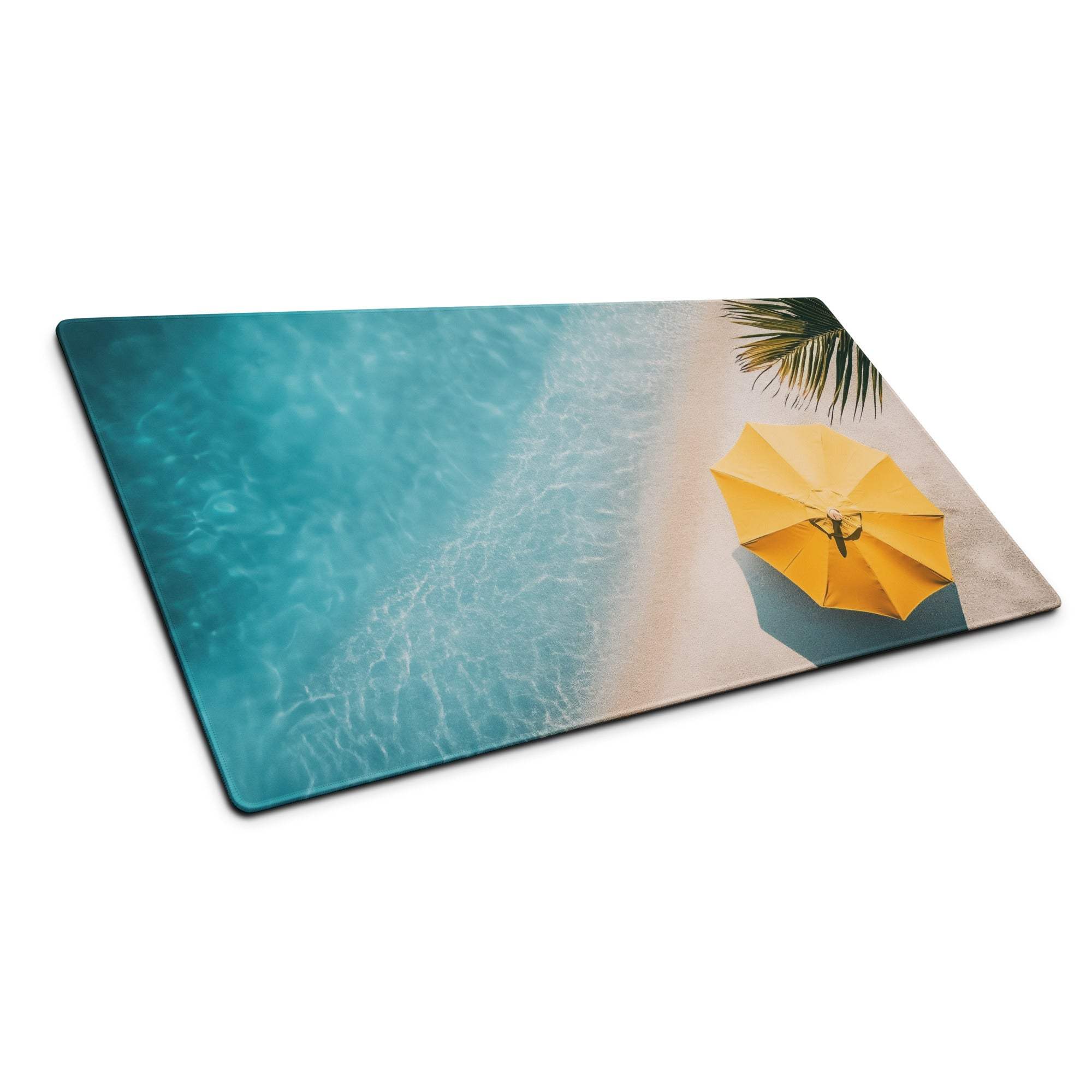 Oceanic beach style large gaming mouse pad with turquoise pool, shore, umbrella