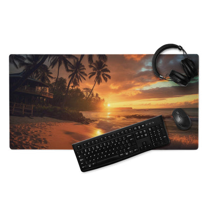 Sunset Beach gaming mouse pad with tropical sunset, palm trees, non-slip surface