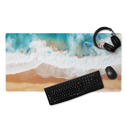 Vibrant aerial ocean waves on turquoise beach gaming mouse pad, large non-slip