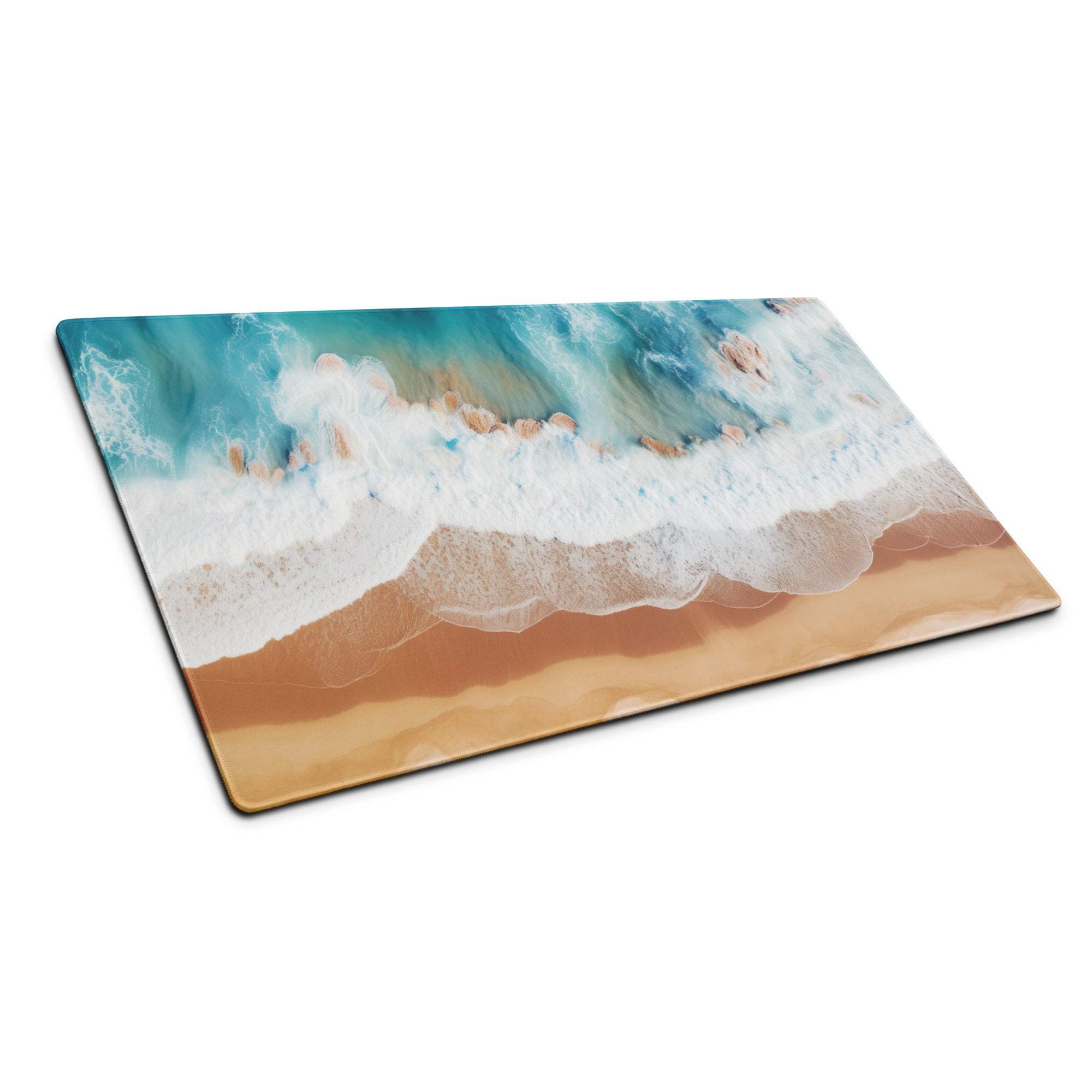 Beach cutting board with turquoise wave design on sandy tones