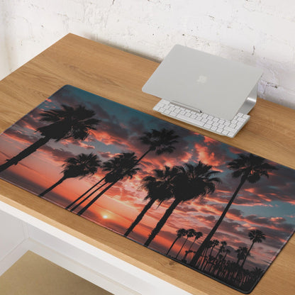 Vibrant sunset palm landscape gaming mouse pad with non-slip backing