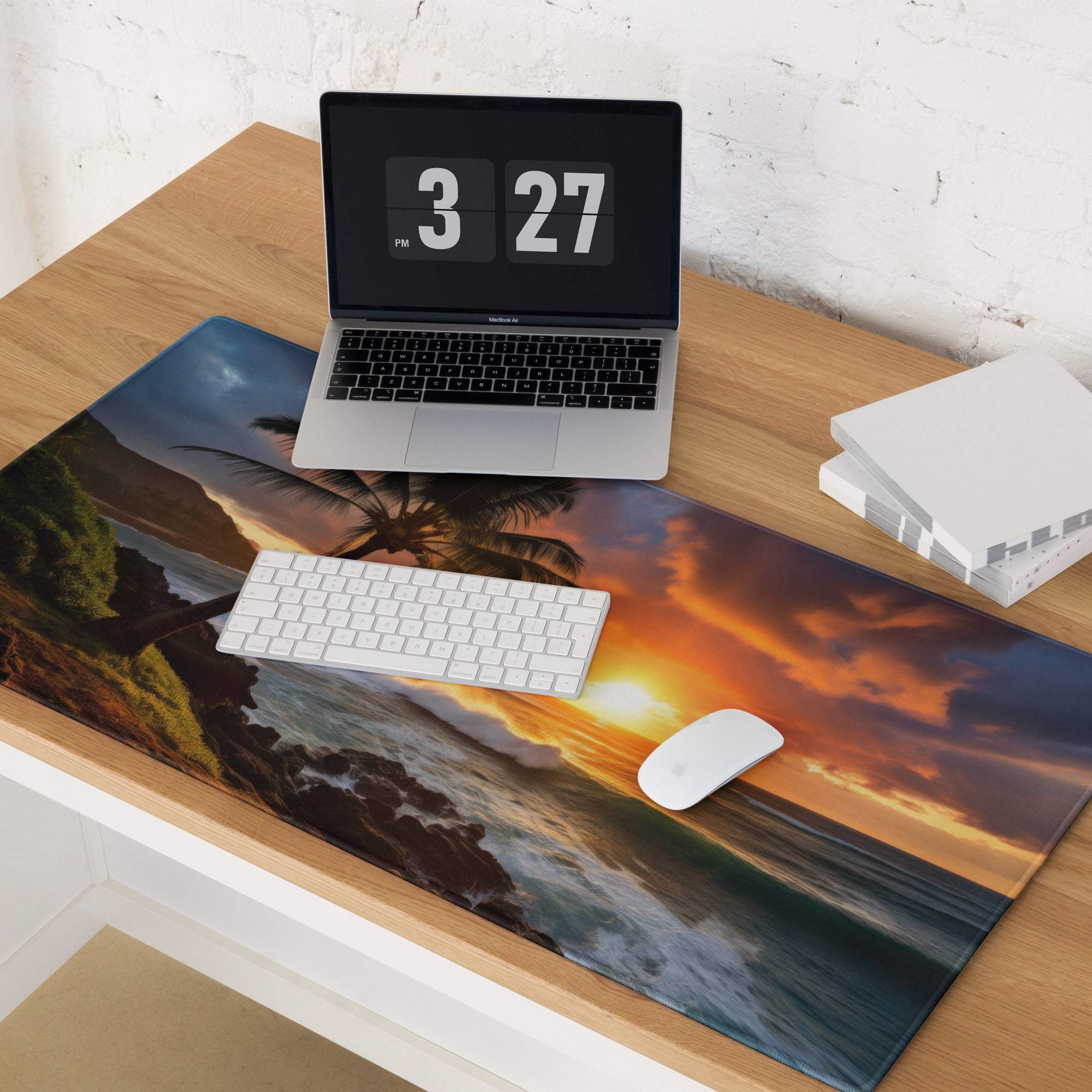 Vibrant sunset ocean view palm tree gaming mouse pad desk mat