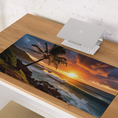 Vibrant tropical sunset ocean view palm tree gaming mouse pad