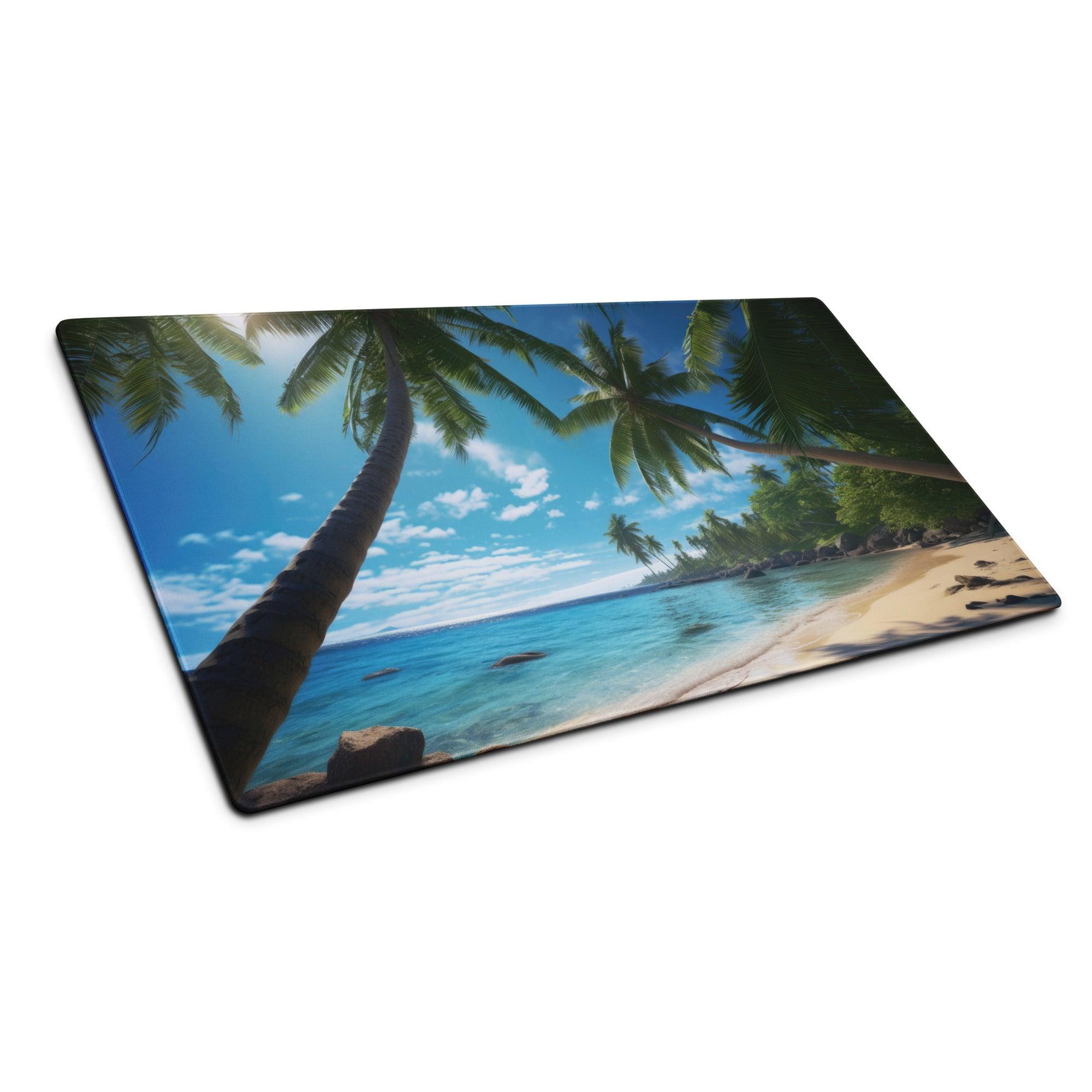 Vibrant tropical beach glass cutting board mouse pad with turquoise water and palms