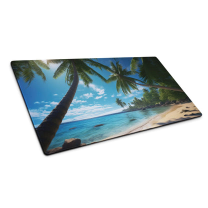 Vibrant tropical beach glass cutting board mouse pad with turquoise water and palms