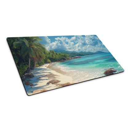 Tropical beach scene on rectangular glass cutting board