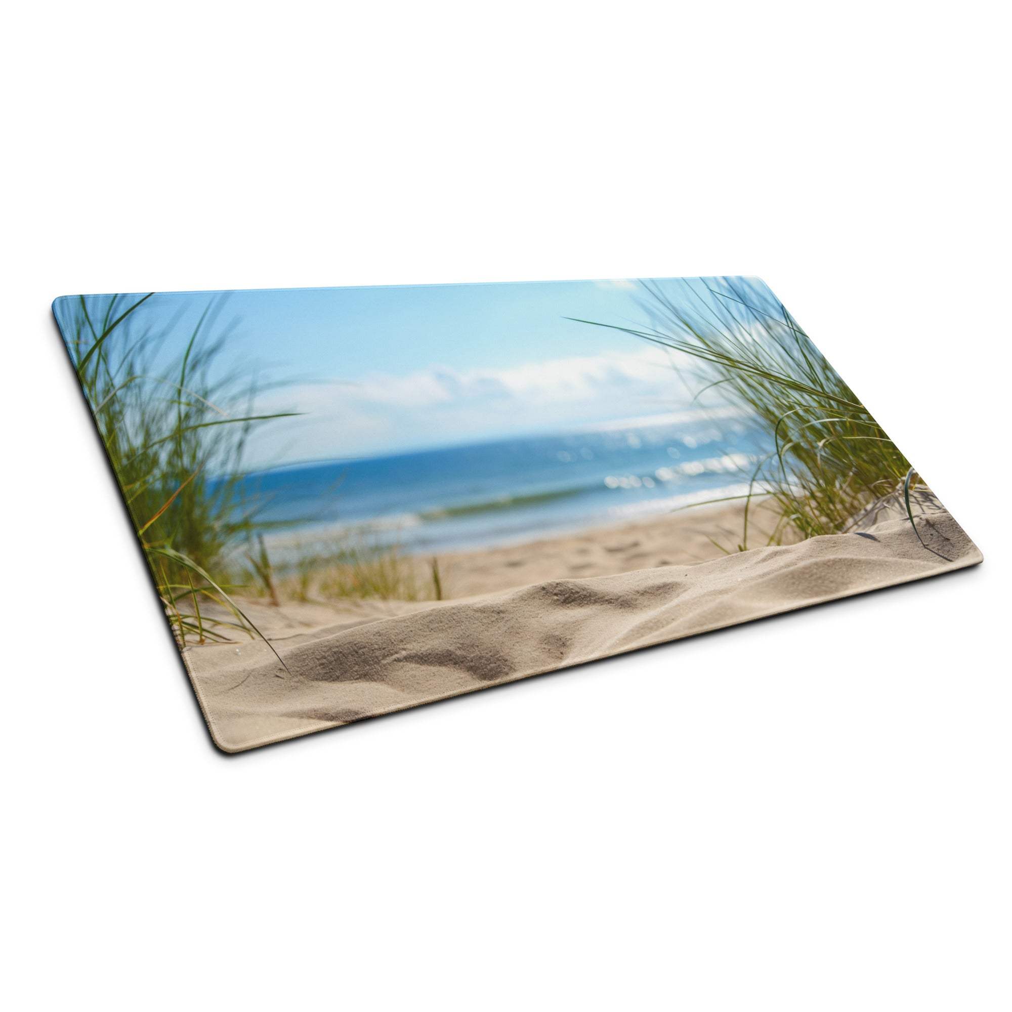 Coastal beach scene large gaming mouse pad with sand, grass, waves