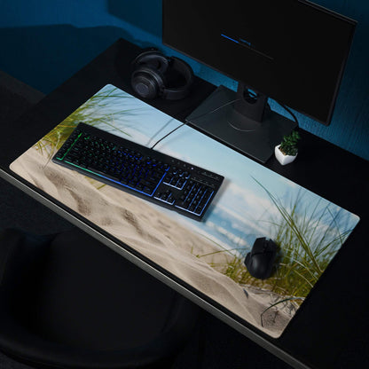 Coastal beige green beach dunes gaming mouse pad large non-slip stitched