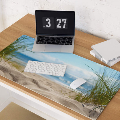 Coastal beige blue beach dunes grass waves gaming mouse pad