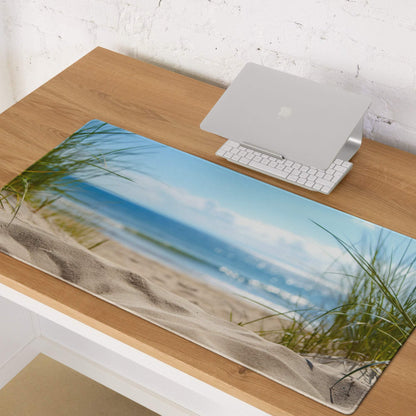 Coastal beach scene mouse pad with sand waves grass large non-slip base