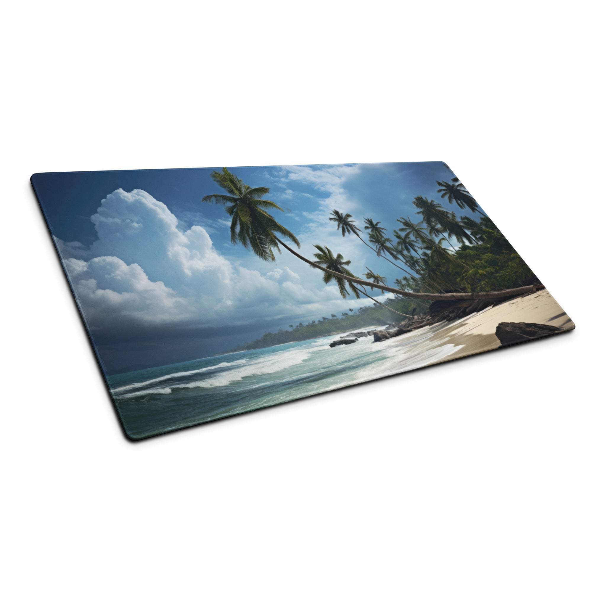 Beach scene glass cutting board on tropical palm trees gaming mouse pad