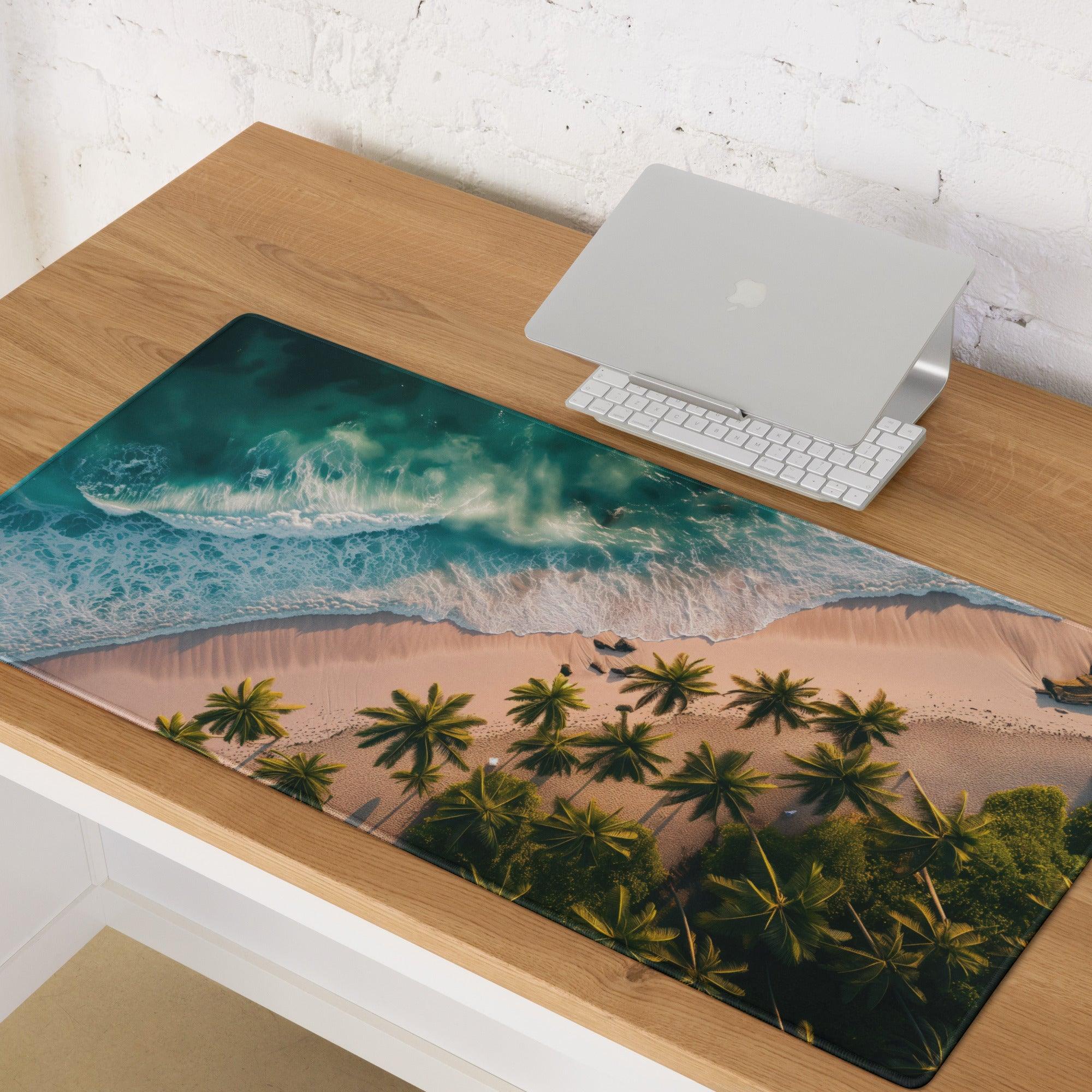 Vibrant tropical beach gaming mouse pad with non-slip base