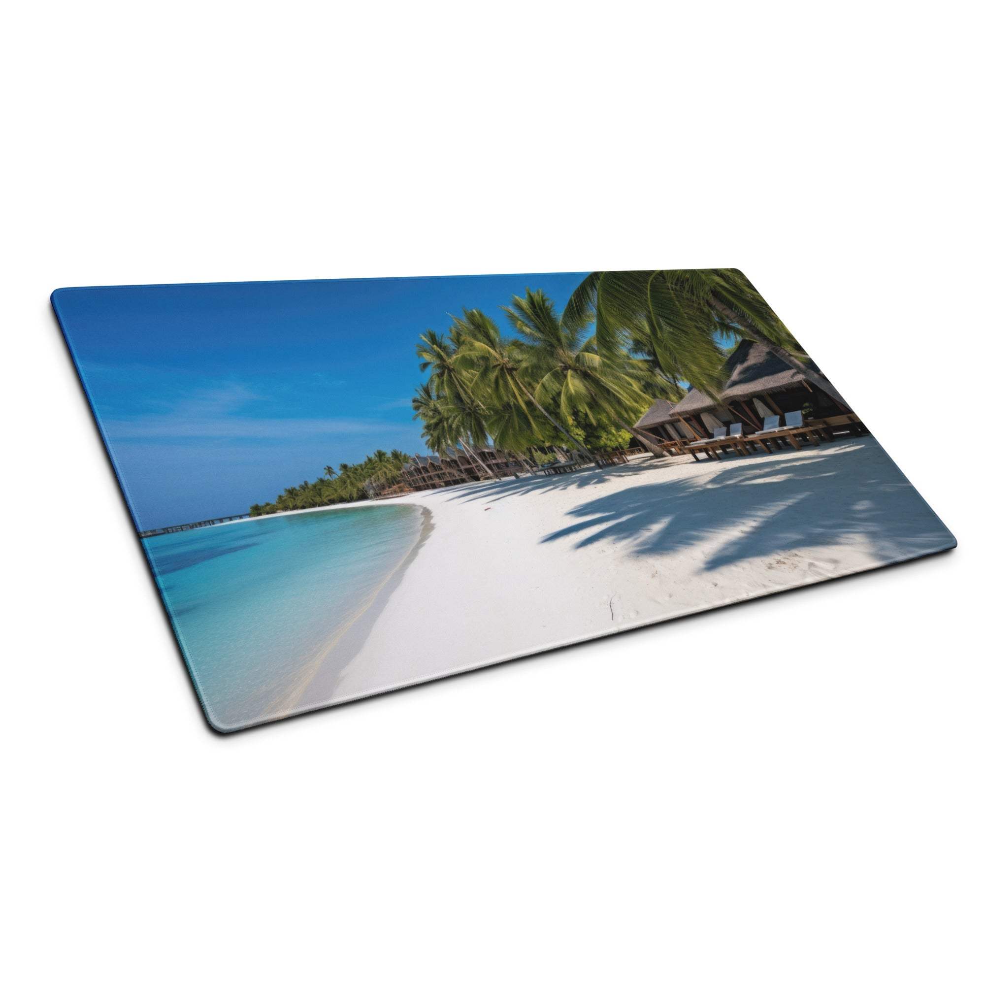 Vibrant beach paradise large gaming mouse pad with turquoise water and palms
