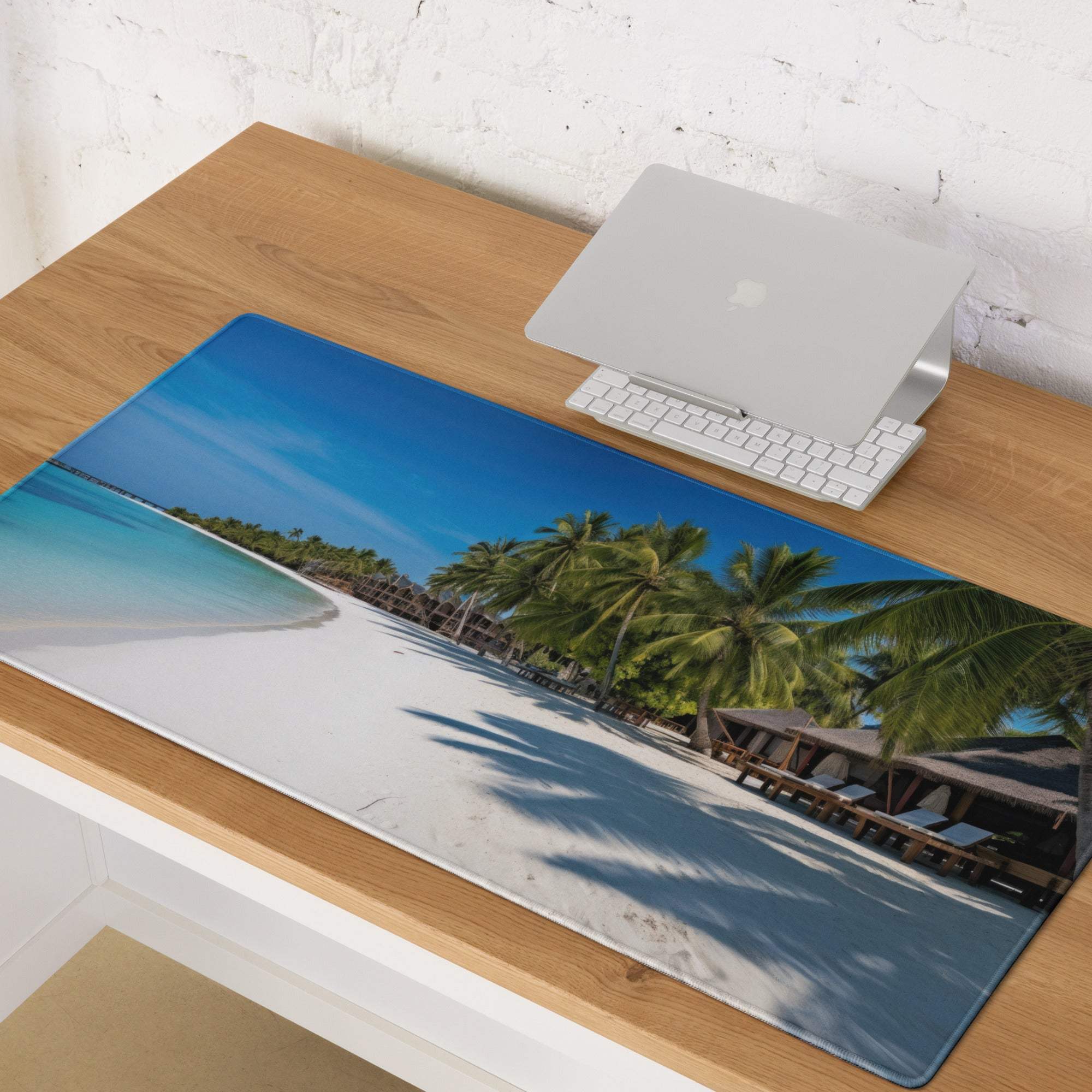 Vibrant beach paradise large gaming mouse pad with turquoise ocean and palms
