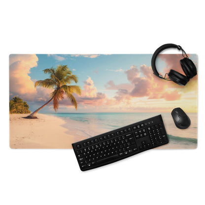 Sunset beach paradise palm tree coastal gaming mouse pad