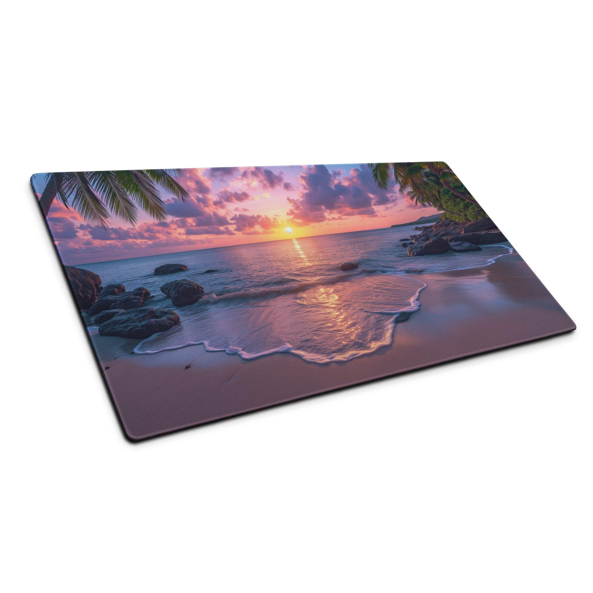 Vibrant pink orange sunset beach gaming mouse pad large non-slip stitched edges