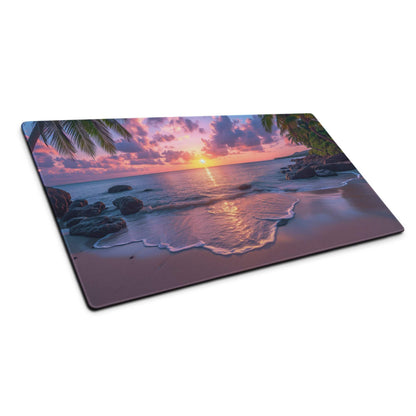 Vibrant pink orange sunset beach gaming mouse pad large non-slip stitched edges